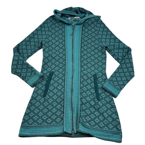 Athleta Sweaters - Athleta Spooner Summit Nordic Print Knit Long Line Zipper Cardigan Women's XL